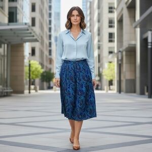 Appleseeds Womens Skirt Vintage Purple Teal Paisley Print Front Pleats Size 10P